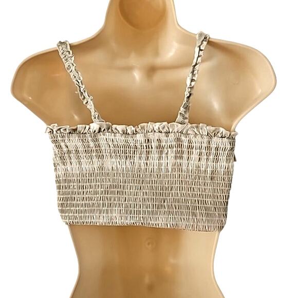 Ocean Drive Beige Tie Front Ruffle Crop Top – Size Medium – NWT Boho Festival - Picture 3 of 6